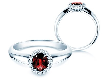 Verlovingsring Windsor in platina 950/- met robijn 0,60ct en diamanten 0,12ct