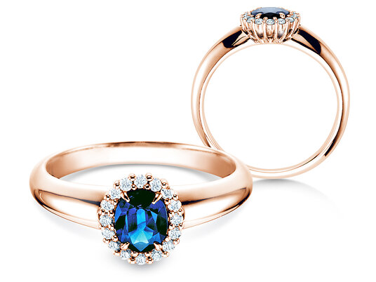 Verlovingsring Windsor in 9K witgoud met saffier 0,60ct en diamanten 0,12ct