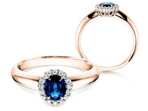 Verlovingsring Windsor in 14K roségoud met saffier 0,60ct en diamanten 0,12ct
