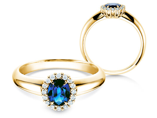 Verlovingsring Windsor in 9K witgoud met saffier 0,60ct en diamanten 0,12ct