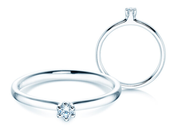 Verlovingsring Classic 6 in 14K witgoud met diamant 0,05ct H/SI