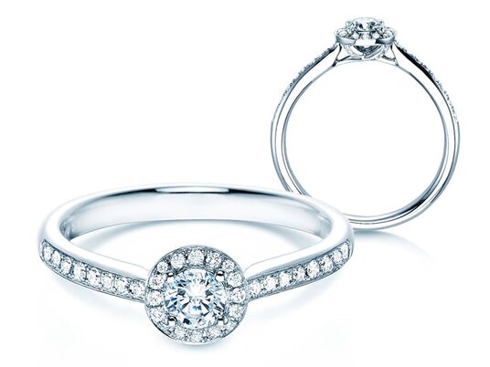 Verlovingsring Halo Petite in 18K witgoud met diamanten 0,50ct G/SI