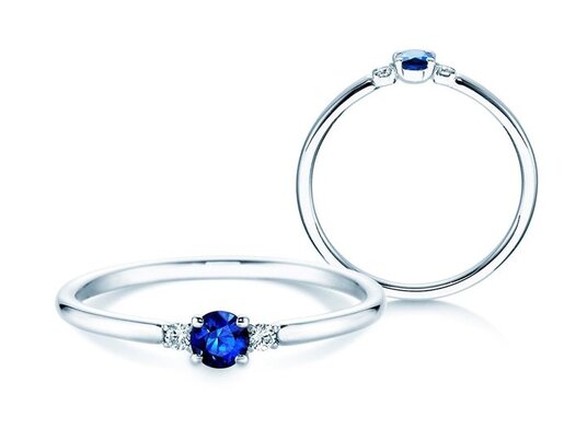 Verlovingsring Vivid Petite in 14K witgoud met saffier 0,08ct en diamanten 0,02ct