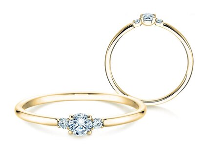Geboortesteen ring Vivid Petite april in 9K geelgoud met diamant 0,08ct en diamanten 0,02ct
