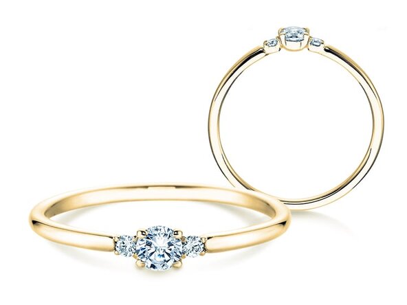 Geboortesteen ring Vivid Petite april in 9K geelgoud met diamant 0,08ct en diamanten 0,02ct