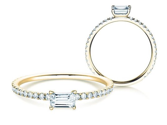 Verlovingsring Emerald-Cut in 14K geelgoud met diamanten 0,46ct G/VS