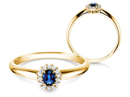 Verlovingsring Jolie in 18K geelgoud met saffier 0,25ct en diamanten 0,06ct