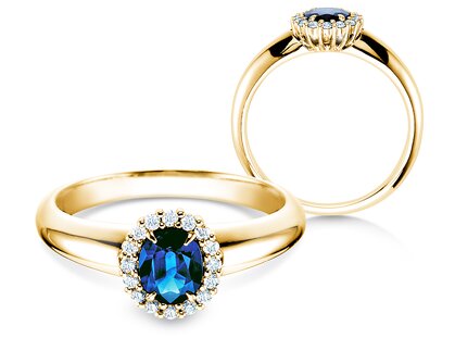 Verlovingsring Windsor in 14K geelgoud met saffier 0,60ct en diamanten 0,12ct