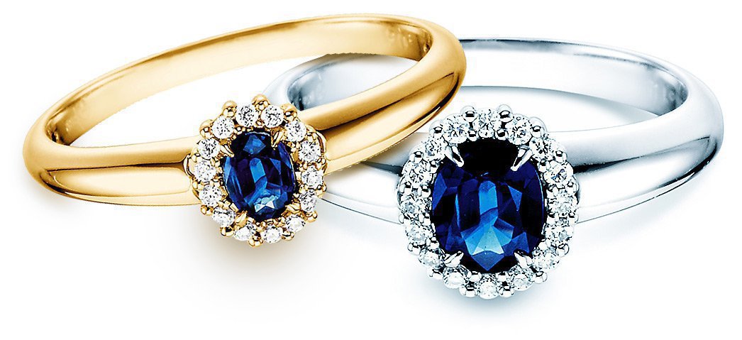 Sapphire Ring - Sapphire verlovingsringen, wit goud, geel goud met diamant