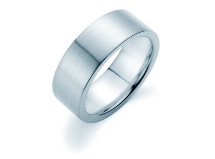 Herenring Modern 8mm in 9K witgoud mat
