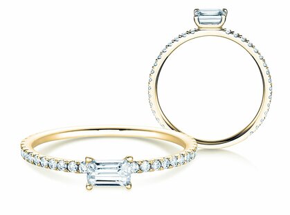 Verlovingsring Emerald-Cut in 14K geelgoud met diamanten 0,46ct G/VS