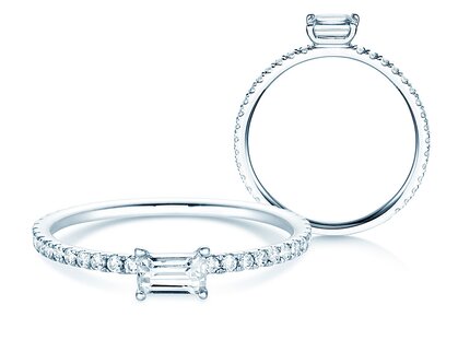 Verlovingsring Emerald-Cut in 14K witgoud met diamanten 0,46ct G/VS