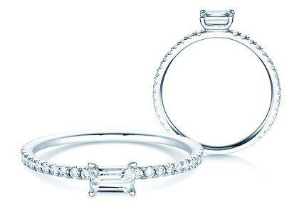 Verlovingsring Emerald-Cut in 14K witgoud met diamanten 0,51ct G/VS