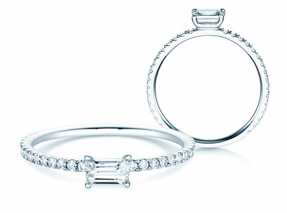 Verlovingsring Emerald-Cut in platina 950/- met diamanten 0,51ct