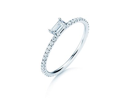 Verlovingsring Emerald-Cut in 14K witgoud met diamanten 0,51ct G/VS