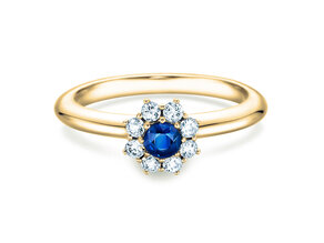 Verlovingsring Lovely in 14K geelgoud met saffier 0,33ct en diamanten 0,40ct