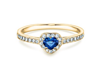 Verlovingsring Heart Saphir in 14K geelgoud met saffier 0,25ct en diamanten 0,34ct