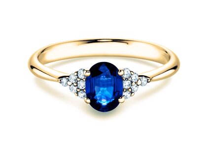 Verlovingsring Vivid in 14K geelgoud met saffier 1,00ct en diamanten 0,12ct