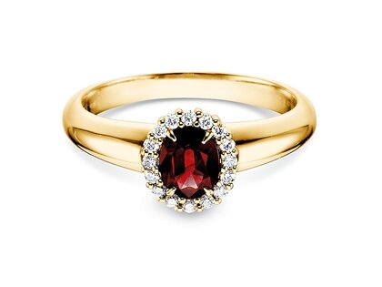 Verlovingsring Windsor in 14K geelgoud met robijn 0,60ct en diamanten 0,12ct