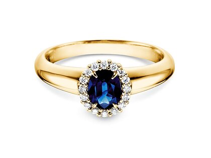 Verlovingsring Windsor in 18K geelgoud met saffier 0,60ct en diamanten 0,12ct