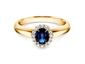 Verlovingsring Windsor in 18K geelgoud met saffier 0,60ct en diamanten 0,12ct