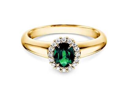 Verlovingsring Windsor in 9K geelgoud met smaragd 0,60ct en diamanten 0,12ct