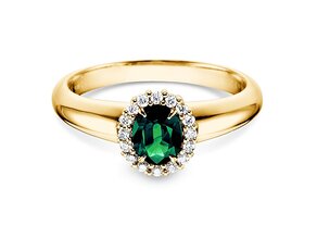 Verlovingsring Windsor in 9K geelgoud met smaragd 0,60ct en diamanten 0,12ct