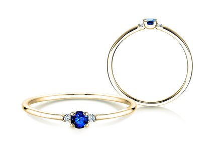 Verlovingsring Vivid Petite in 14K geelgoud met saffier 0,08ct en diamanten 0,02ct