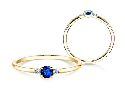 Verlovingsring Vivid Petite in 14K geelgoud met saffier 0,16ct en diamanten 0,04ct