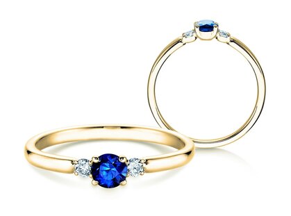Verlovingsring  in 9K geelgoud met saffier 0,23ct en diamanten 0,07ct