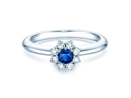Verlovingsring Lovely in 14K witgoud met saffier 0,25ct en diamanten 0,25ct