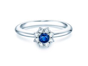 Verlovingsring Lovely in 14K witgoud met saffier 0,25ct en diamanten 0,25ct