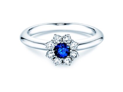 Verlovingsring Lovely in 14K witgoud met saffier 0,33ct en diamanten 0,40ct