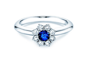 Verlovingsring Lovely in 14K witgoud met saffier 0,33ct en diamanten 0,40ct