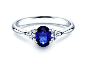 Verlovingsring Vivid in 14K witgoud met saffier 1,00ct en diamanten 0,12ct