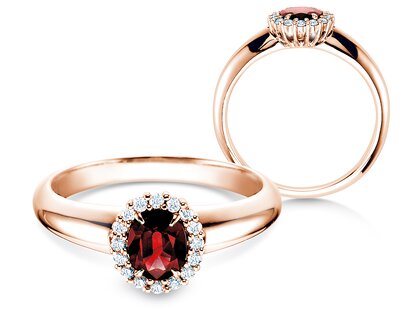 Verlovingsring Windsor in 9K roségoud met robijn 0,60ct en diamanten 0,12ct