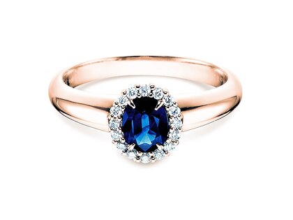 Verlovingsring Windsor in 14K roségoud met saffier 0,60ct en diamanten 0,12ct