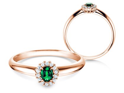 Verlovingsring Jolie in 18K roségoud met smaragd 0,25ct en diamanten 0,06ct