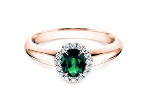 Verlovingsring Windsor in 18K roségoud met smaragd 0,60ct en diamanten 0,12ct