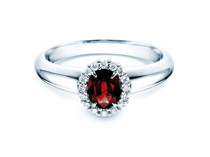 Verlovingsring Windsor in platina 950/- met robijn 0,60ct en diamanten 0,12ct