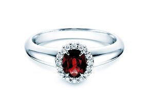 Verlovingsring Windsor in platina 950/- met robijn 0,60ct en diamanten 0,12ct