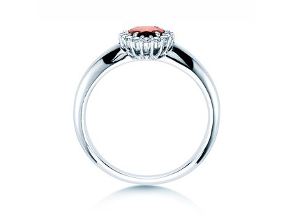 Verlovingsring Windsor in platina 950/- met robijn 0,60ct en diamanten 0,12ct