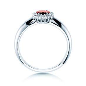 Verlovingsring Windsor in platina 950/- met robijn 0,60ct en diamanten 0,12ct