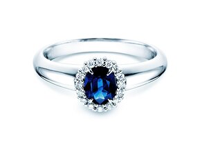 Verlovingsring Windsor in 14K witgoud met saffier 0,60ct en diamanten 0,12ct