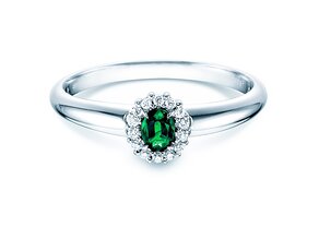 Verlovingsring Jolie in 14K witgoud met smaragd 0,25ct en diamanten 0,06ct