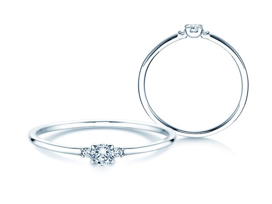 Geboortesteen ring Vivid Petite april in 9K witgoud met diamant 0,08ct en diamanten 0,02ct