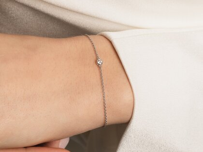 Armband Leon in 14K witgoud met 1 diamant 0,03ct G/SI, 18,5cm