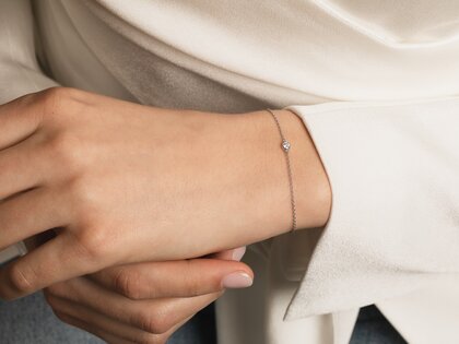 Armband Leon in 14K witgoud met 1 diamant 0,03ct G/SI, 18,5cm