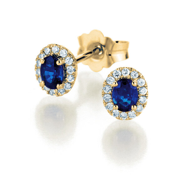 Oorbel Jolie in 14K geelgoud met saffieren 0,50ct en diamanten 0,08ct