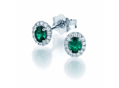 Oorbel Jolie in 14K witgoud met smaragden 0,50ct en diamanten 0,08ct
